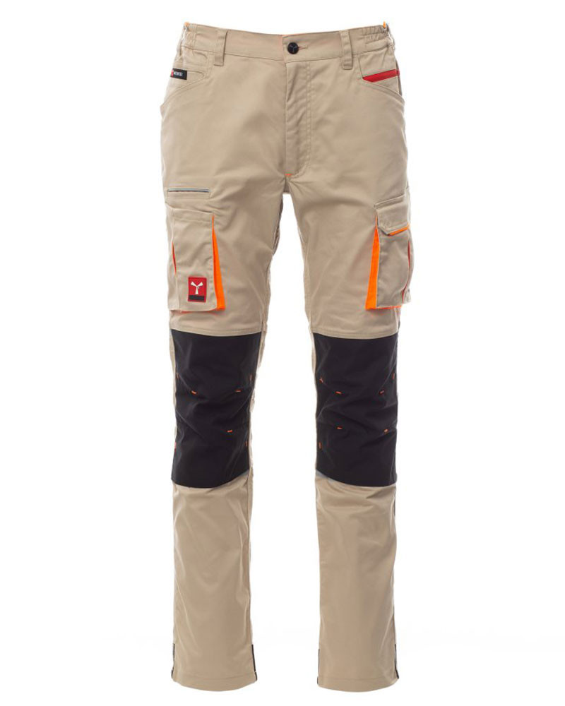 Pantalon de travail stretch toutes saisons avec poches genouillères Kaki - Noir