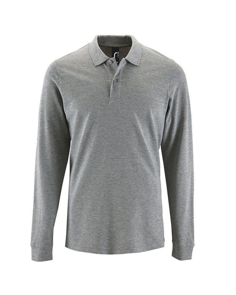 Polo coton basic manches longues gris chiné