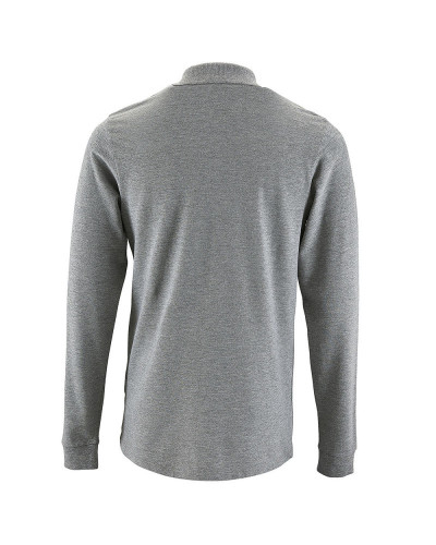Polo coton basic manches longues gris chiné