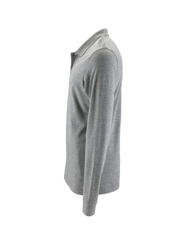 Polo coton basic manches longues gris chiné