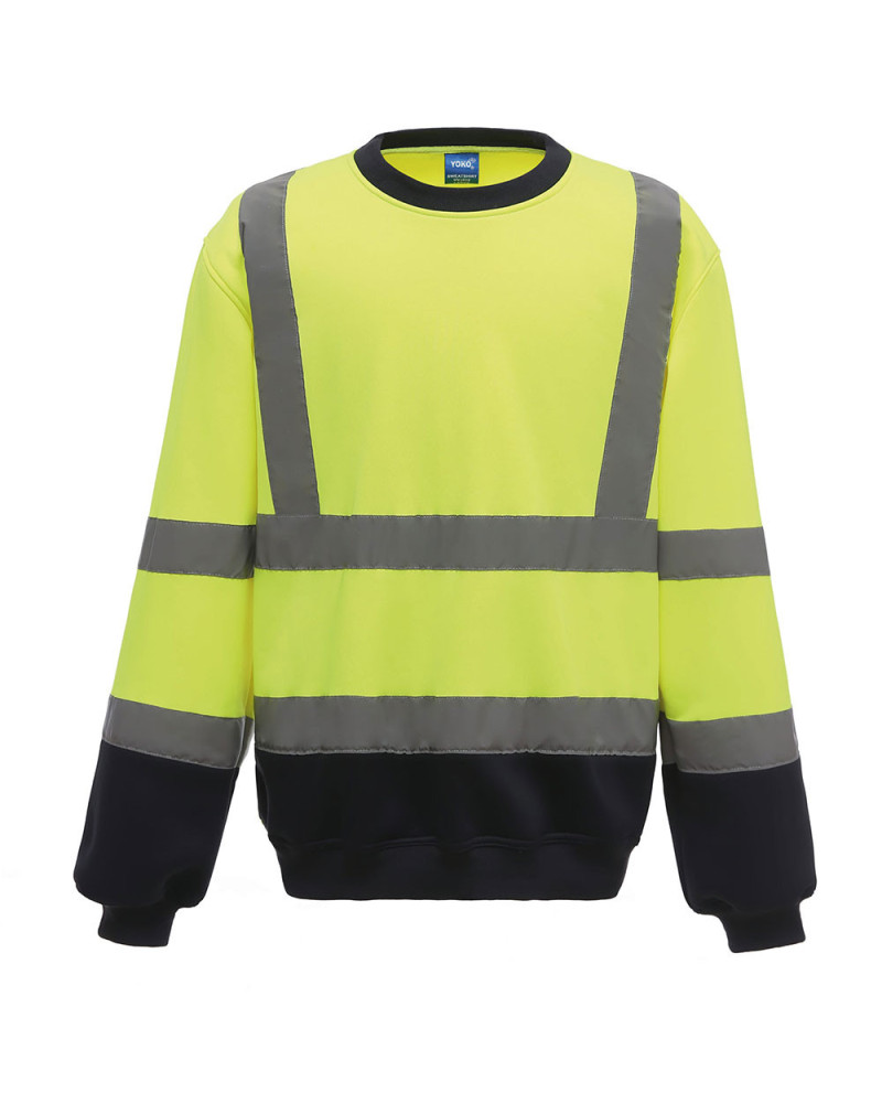 Sweat haute visibilité col rond jaune fluo et bleu marine
