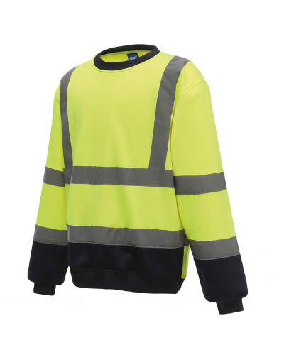 Sweat haute visibilité col rond jaune fluo et bleu marine