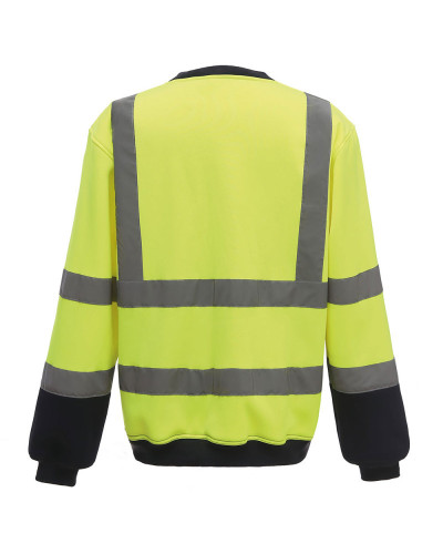Sweat haute visibilité col rond jaune fluo et bleu marine
