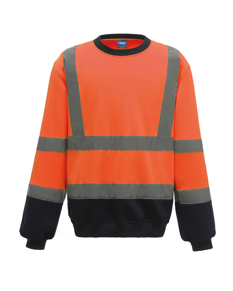 Sweat haute visibilité col rond orange fluo et bleu marine