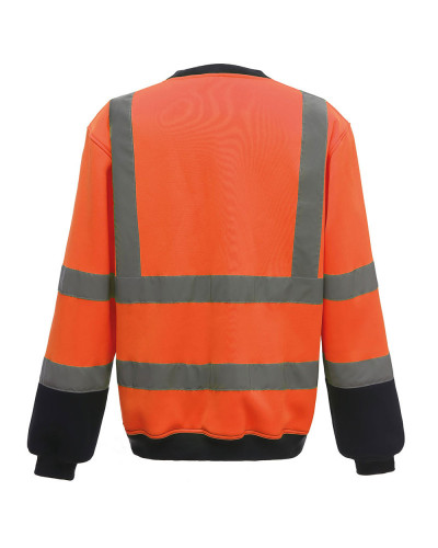 Sweat haute visibilité col rond orange fluo et bleu marine