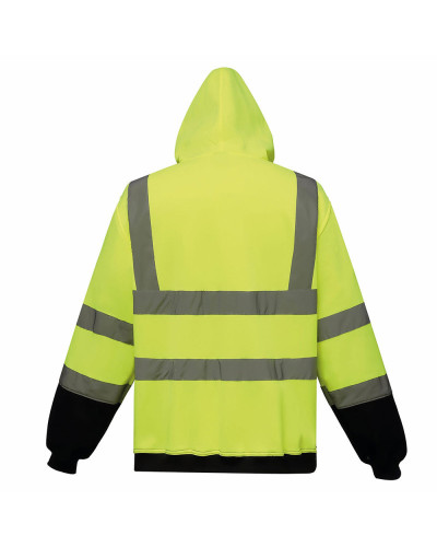 Veste sweat Haute visibilité zippée à capuche Jaune fluo Bleu marine sécurité maximale et confort