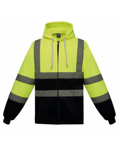 Veste sweat Haute visibilité zippée à capuche Jaune fluo Bleu marine sécurité maximale et confort