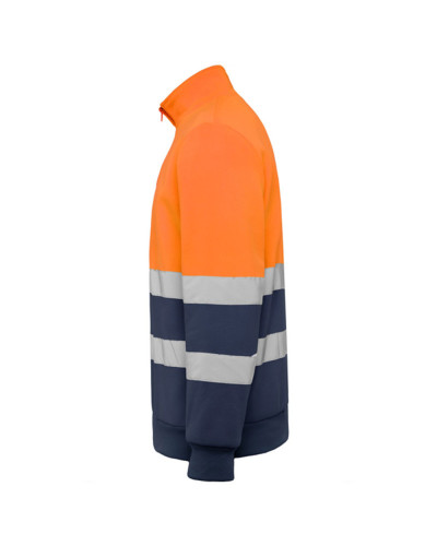 Sweat haute visibilité col zippé orange fluo et bleu marine