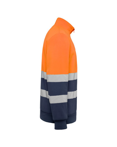 Sweat haute visibilité col zippé orange fluo et bleu marine