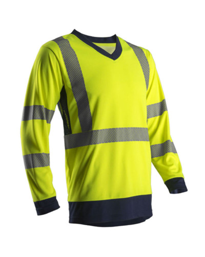 T-shirt manches longues haute visibilité bicolore jaune fluo/marine