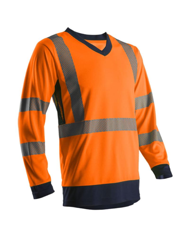 T-shirt manches longues haute visibilité bicolore orange fluo/marine