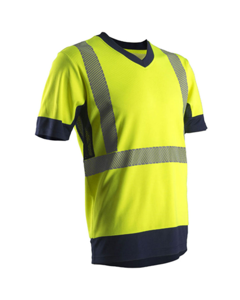 T-shirt manches courtes haute visibilité bicolore jaune fluo/marine