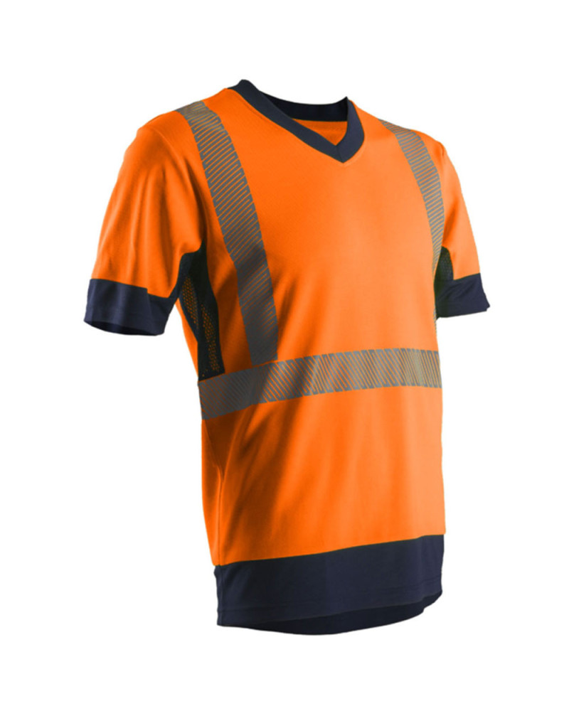 T-shirt manches courtes haute visibilité bicolore orange fluo/marine